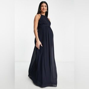 ASOS TFNC Maternity Formal Gown Chiffon Maxi Dress Navy - Size US 10